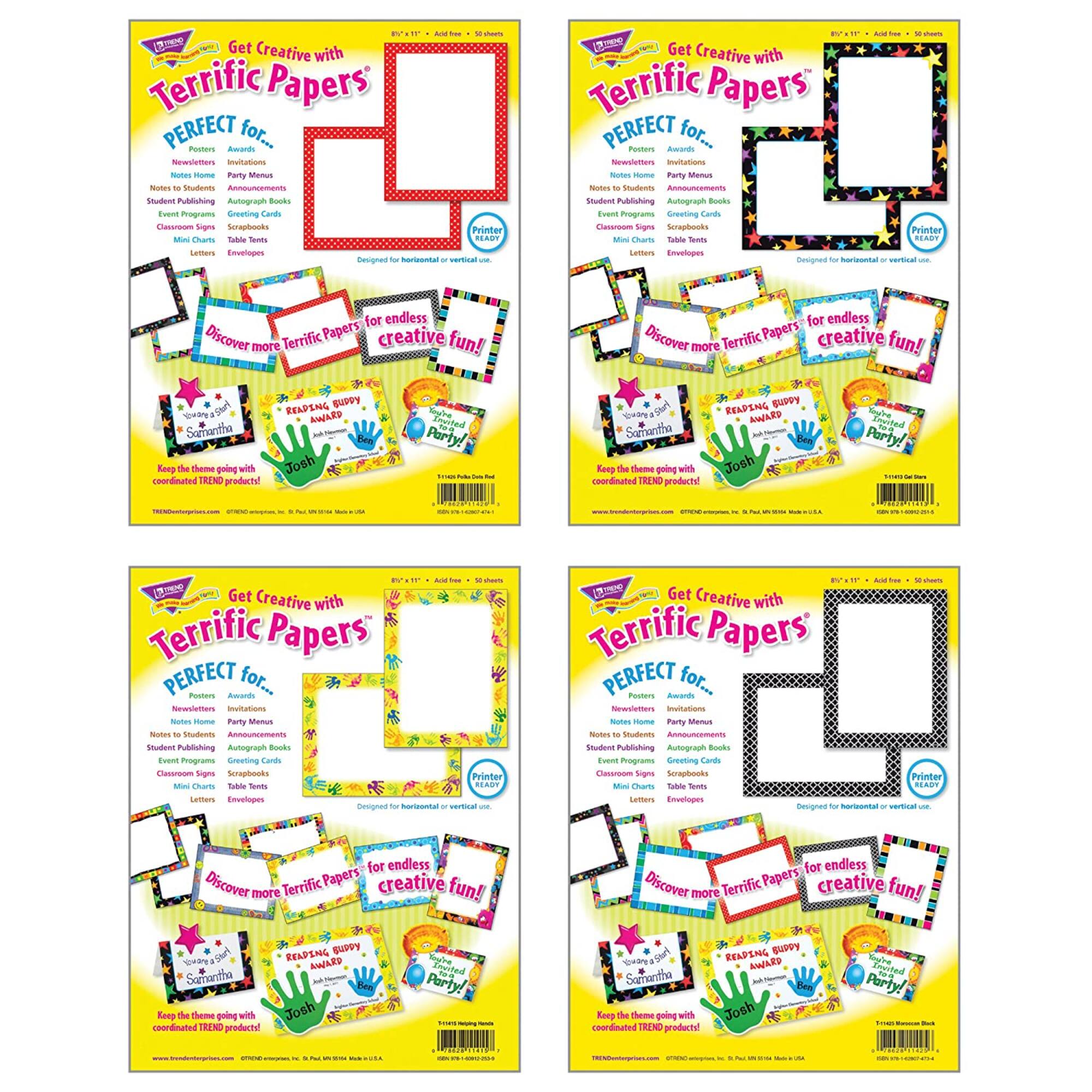 Trend Enterprises® Playful Patterns Terrific Papers® Variety Pack, 4 Packs of 50